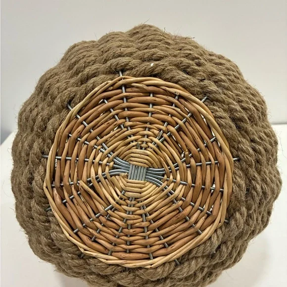 Rattan Rope and Wire Vase with Small Glass Bottle as a Vase in top for Flowers - Picture 3 of 13